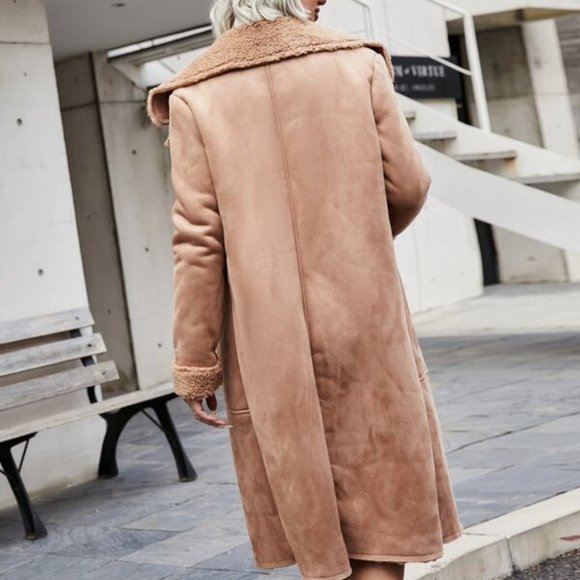 Lapel Collar Button Front Suede Coat - Picture 6 of 8